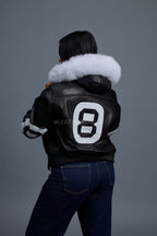 Women's 8 Ball Jacket With Premium Fox Fur Hood [Black-White/Natural White Fox]