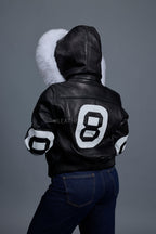 Women's 8 Ball Jacket With Premium Fox Fur Hood [Black-White/Natural White Fox]
