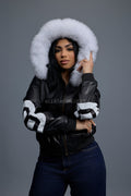Women's 8 Ball Jacket With Premium Fox Fur Hood [Black/White]