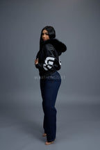 Women's 8 Ball Jacket With Premium Fox Fur Hood [Black-White/Black Fox]