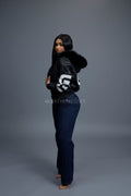 Women's 8 Ball Jacket With Premium Fox Fur Hood [Black/White]