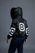 Women's 8 Ball Jacket With Premium Fox Fur Hood [Black/White]