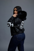 Women's 8 Ball Jacket With Premium Fox Fur Hood [Black/White]
