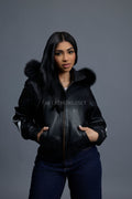 Women's 8 Ball Jacket With Premium Fox Fur Hood [Black/White]