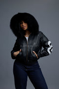 Women's 8 Ball Jacket With Premium Fox Fur Hood [Black/White]