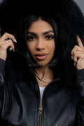 Women's 8 Ball Jacket With Premium Fox Fur Hood [Black/White]