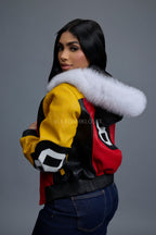 Women's Leather 8 Ball Jacket With Fox Hood [Natural White Fox]