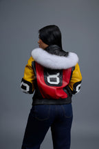 Women's Leather 8 Ball Jacket With Fox Hood [Natural White Fox]