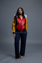 Women's Leather 8 Ball Jacket With Fox Hood [Natural White Fox]