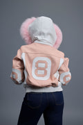 Women's 8 Ball Jacket With Premium Fox Fur Hood [Baby Pink/White]