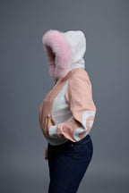 Women's 8 Ball Jacket With Premium Fox Fur Hood [Baby Pink/White]
