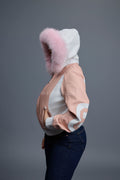 Women's 8 Ball Jacket With Premium Fox Fur Hood [Baby Pink/White]