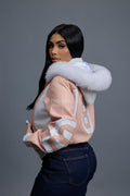 Women's 8 Ball Jacket With Premium Fox Fur Hood [Baby Pink/White]