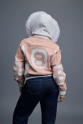 Women's 8 Ball Jacket With Premium Fox Fur Hood [Baby Pink/White]