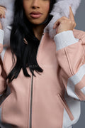 Women's 8 Ball Jacket With Premium Fox Fur Hood [Baby Pink/White]