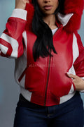 Women's 8 Ball Jacket With Premium Fox Fur Hood [White/Red]