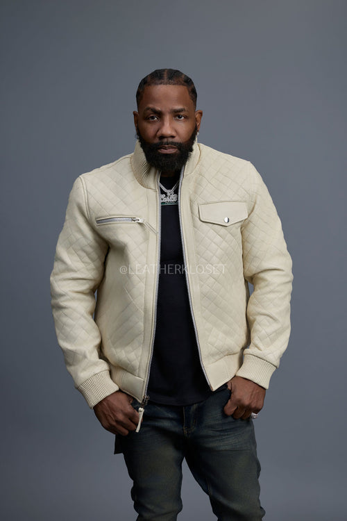 Men's Franklin Quilted Leather Bomber Jacket [Beige]