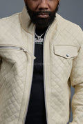 Men's Franklin Quilted Leather Bomber Jacket [Beige]