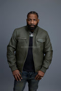 Men's Franklin Quilted Leather Bomber Jacket [Olive]