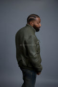 Men's Franklin Quilted Leather Bomber Jacket [Olive]