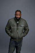 Men's Franklin Quilted Leather Bomber Jacket [Olive]