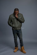 Men's Franklin Quilted Leather Bomber Jacket [Olive]