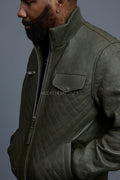 Men's Franklin Quilted Leather Bomber Jacket [Olive]