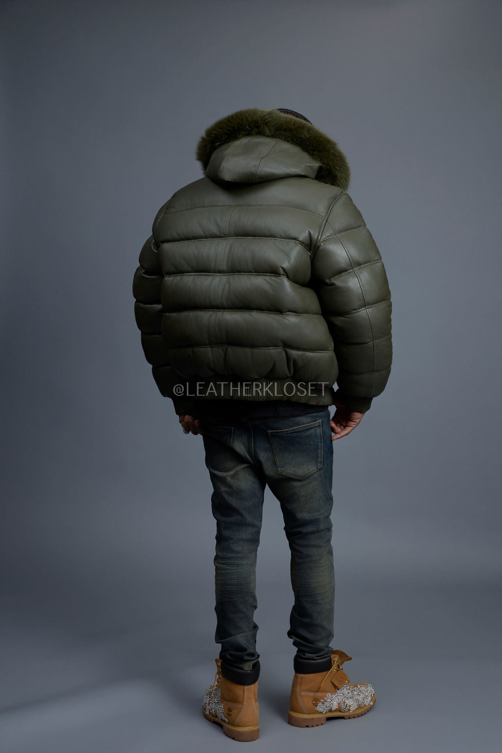 Men’s Aspen Leather Bubble Bomber Jacket [Olive]