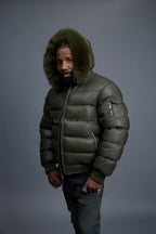Men’s Aspen Leather Bubble Bomber Jacket [Olive]