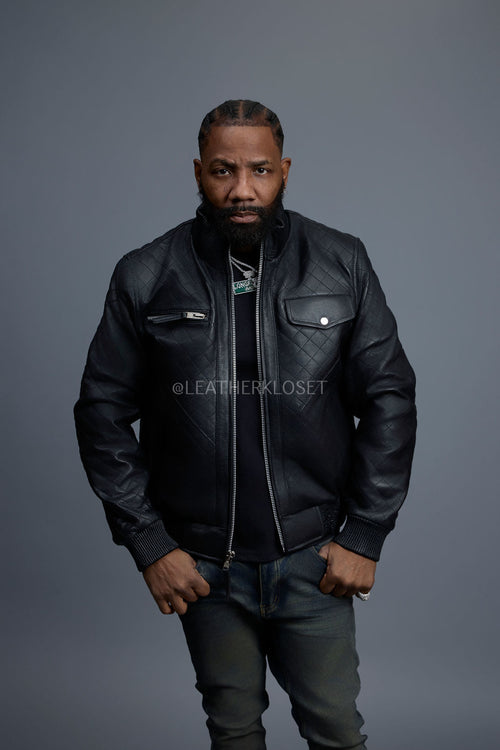 Men's Franklin Quilted Leather Bomber Jacket [Black]