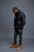 Men's Franklin Quilted Leather Bomber Jacket [Black]