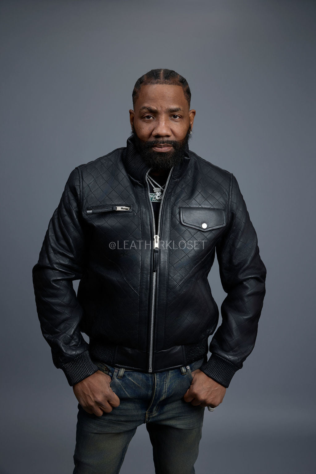 Men's Franklin Quilted Leather Bomber Jacket [Black]