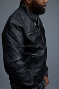 Men's Franklin Quilted Leather Bomber Jacket [Black]