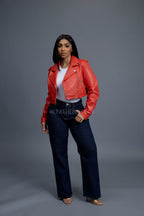 Women's Slim-Fit Classic Crop Biker [Orange]
