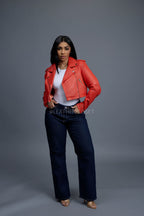 Women's Slim-Fit Classic Crop Biker [Orange]