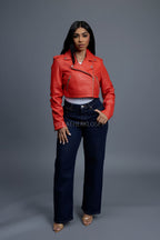 Women's Slim-Fit Classic Crop Biker [Orange]