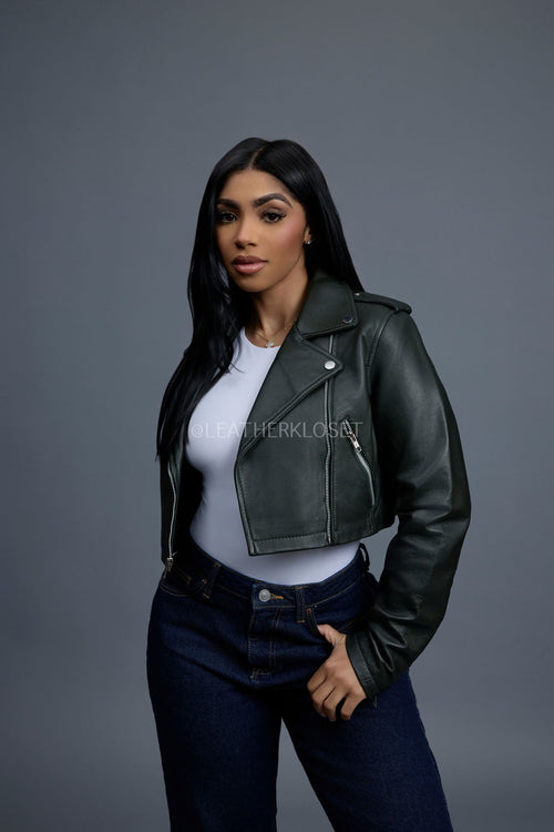 Women's Slim-Fit Classic Crop Biker [Forest Green]