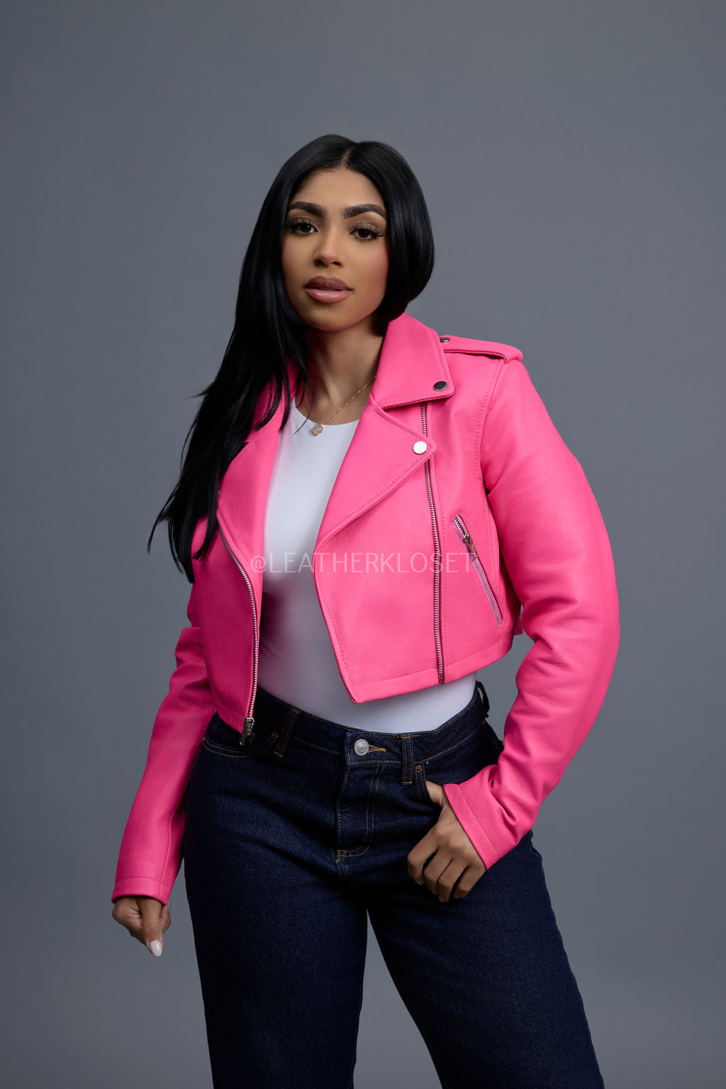 Women's Slim-Fit Classic Crop Biker [Hot Pink]