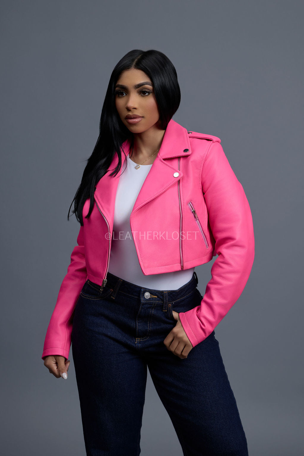 Women's Slim-Fit Classic Crop Biker [Hot Pink]