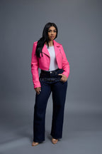 Women's Slim-Fit Classic Crop Biker [Hot Pink]