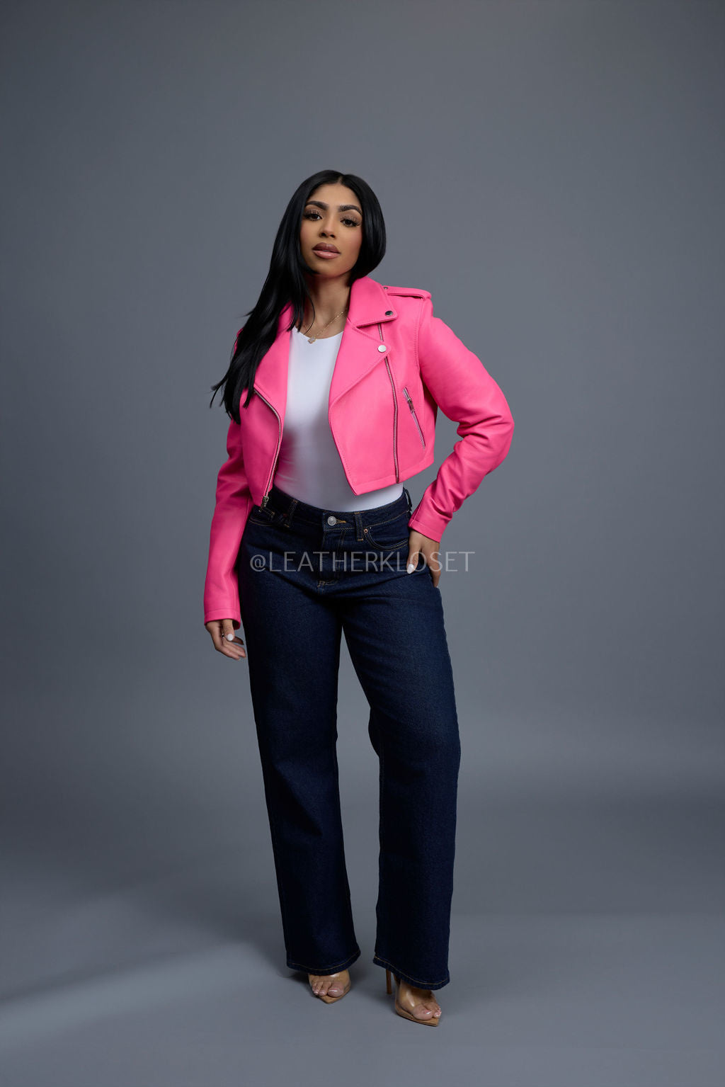 Women's Slim-Fit Classic Crop Biker [Hot Pink]