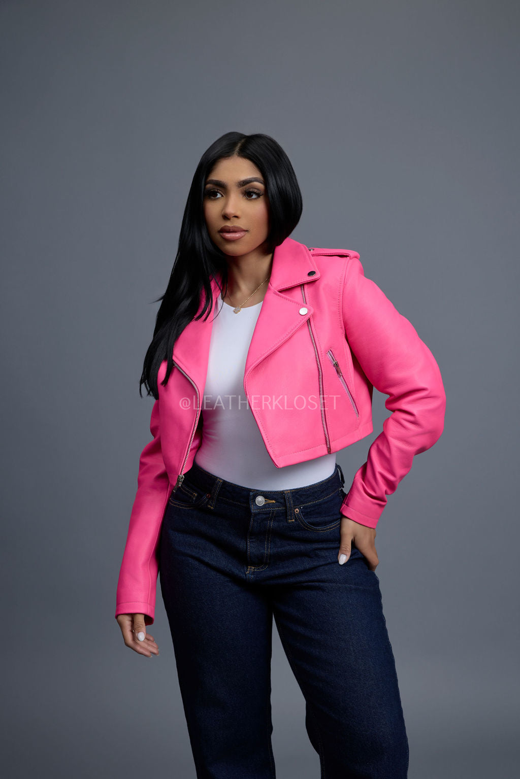 Women's Slim-Fit Classic Crop Biker [Hot Pink]