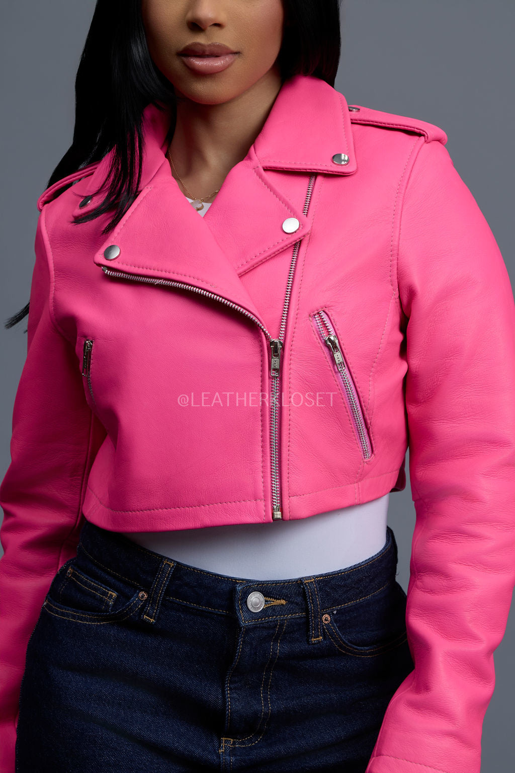 Women's Slim-Fit Classic Crop Biker [Hot Pink]