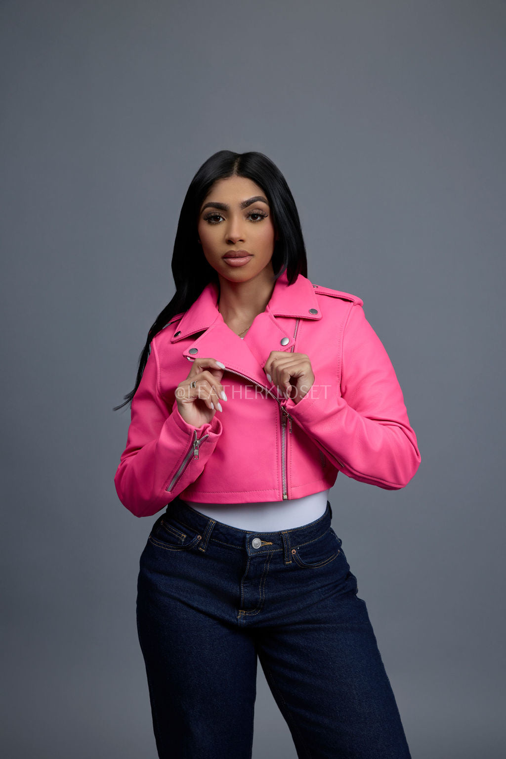 Women's Slim-Fit Classic Crop Biker [Hot Pink]