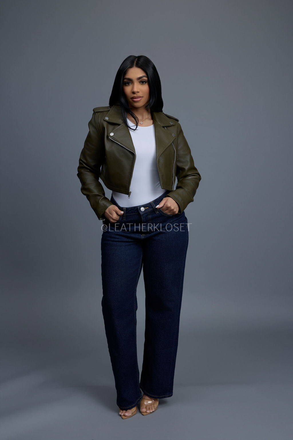 Women's Slim-Fit Classic Crop Biker [Olive]