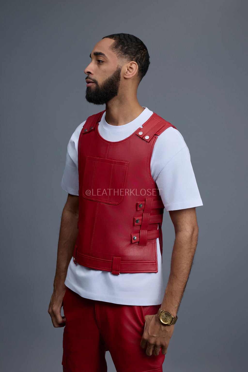 Men's Leather Vegas Vest [Red]