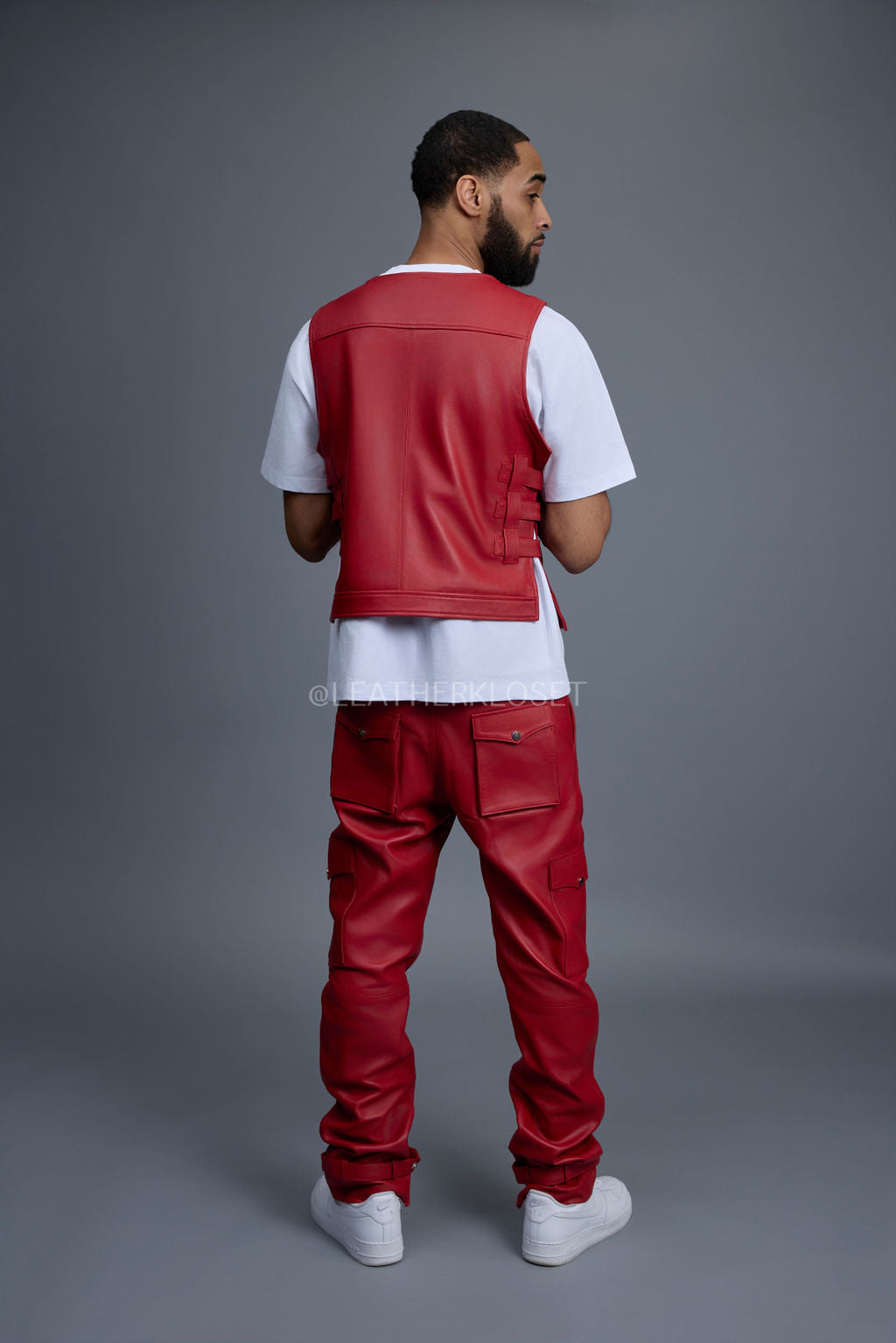 Men's Vegas Leather Vest With Leather Stack Pants [Red]