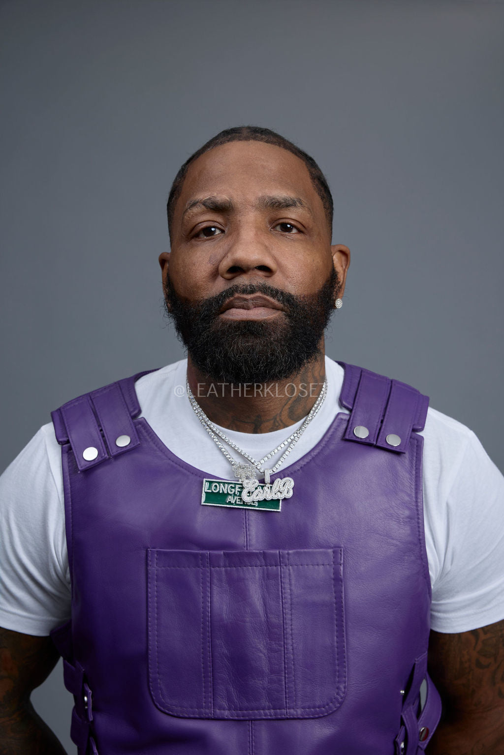Men's Vegas Leather Vest With Leather Stack Pants [Purple/Yellow]