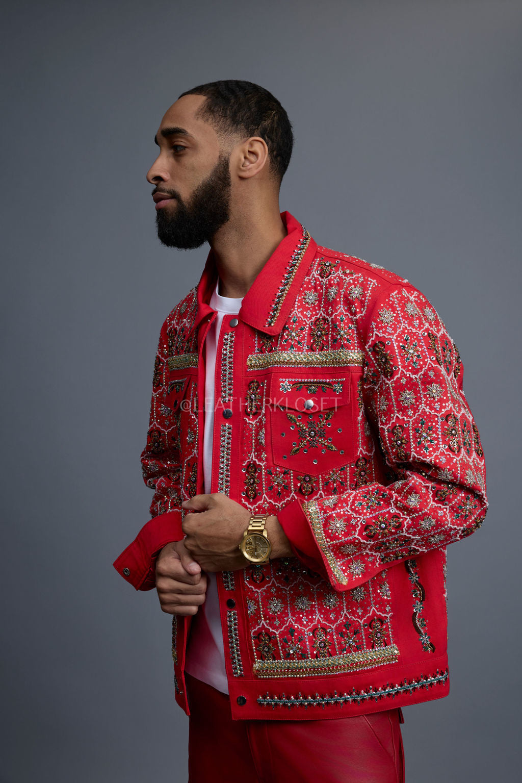 Men's Hand-Made Denim Jacket [Red]