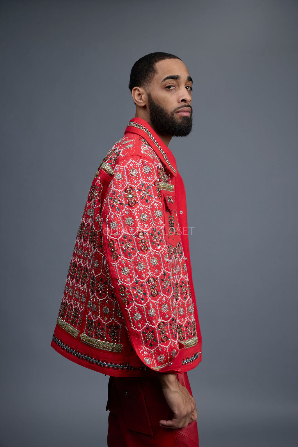 Men's Hand-Made Denim Jacket [Red]